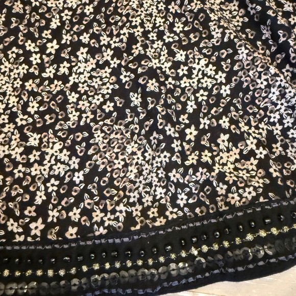 Boho Black Tan and White Midi Dress Beaded Accents - Picture 5 of 8